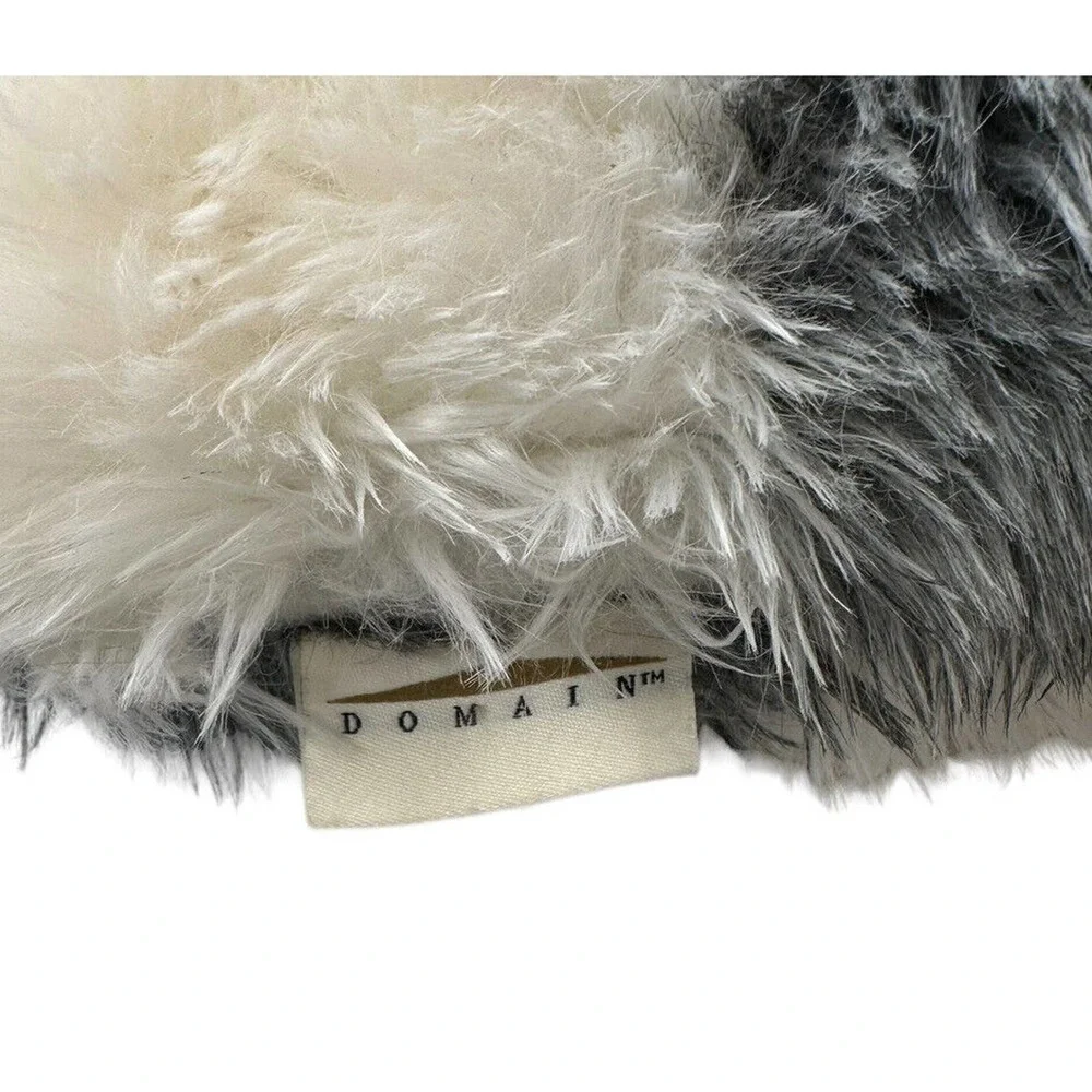 Farmhouse Buffalo Check Plaid Throw Pillow Black White Rectangle Faux Fur 23x14